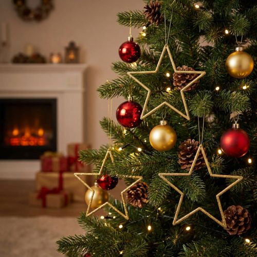 Deko Sterne zum Hängen Baumschmuck Gold Ø12cm 12 St – Glänzende Weihnachtsdeko | Floristik21.de