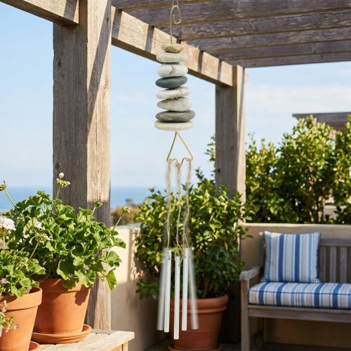 Windspiel Aufhänger Klangspiel Maritim mit Steinen H50cm | Floristik21.de