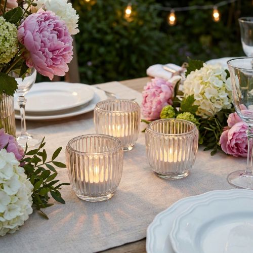 6er Set Windlichter Glas klar mit Rillen Ø7cm - Atmosphärische Tischdeko für Events und Zuhause | Floristik21.de