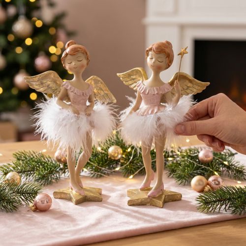 Artikel Deko Ballerina-Engel Rosa, Golden Ø11,5 H15cm 2St