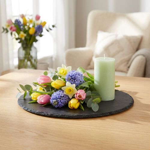 Natürliche Schieferplatte rund Steintablett Schwarz Ø15cm 6 St | Floristik21.de
