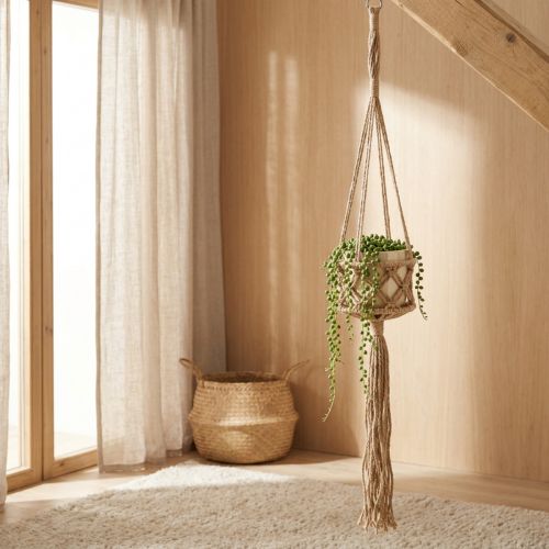 Artikel Makramee Deko Hängend Boho Beige Braun Ø12cm H79cm Blumenampel