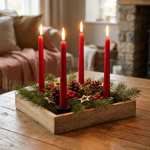 Kerzentablett Holz Tablett Natur Stabkerzenhalter 24,5cm | Floristik21.de