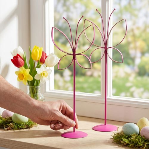 Artikel Schmetterling Metall Deko Frühling Fuchsia Gold 35cm 2er Set
