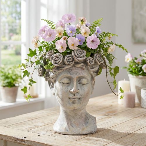 Blumentopf Gesicht Damenbüste Pflanzkopf Betonoptik H18cm | Floristik21.de