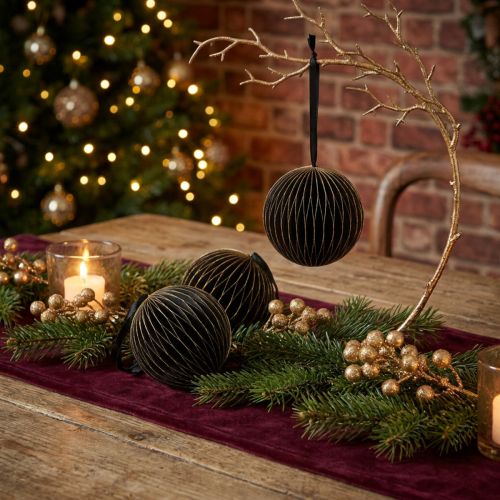 Artikel Wabenbälle Wabenkugeln Weihnachten Schwarz Gold Ø8cm 4St