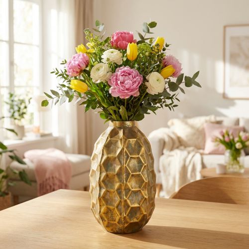 Artikel Vintage Vase Gold Blumenvase Vase Wabenoptik Ø23cm H39cm