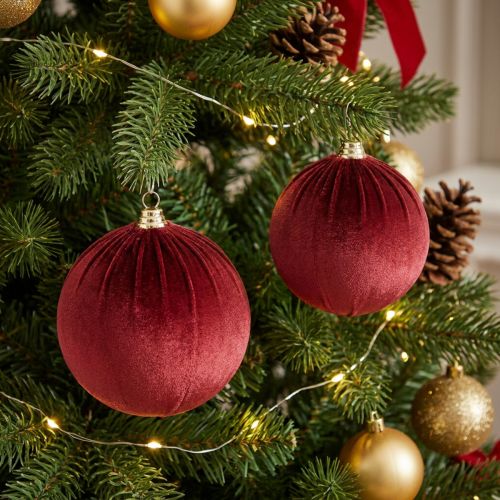 Weihnachtskugel Samtoptik Rot 20 cm aus Styropor mit Textilüberzug 3er-Set | Floristik21.de