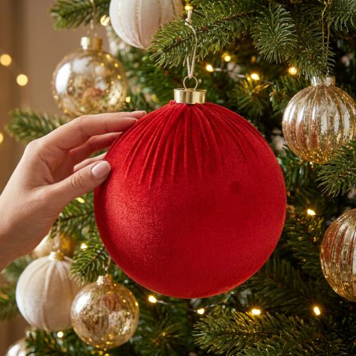 Weihnachtskugel Rot 15 cm Samtüberzug Aufhänger 3 Stück | Floristik21.de
