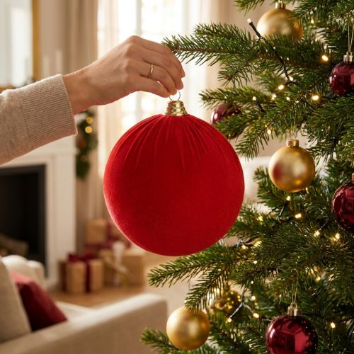 Weihnachtskugel Rot Samtoptik Ø 20 cm 3er-Set für Innenräume | Floristik21.de