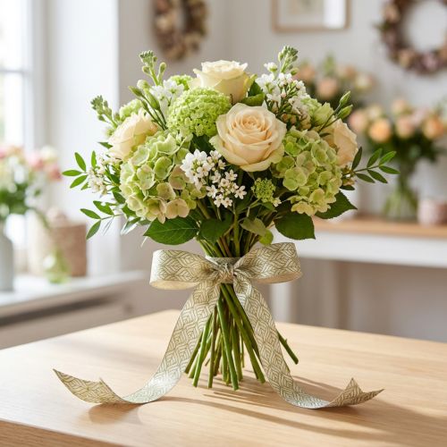 Artikel Seidenband Geschenkband Blätter Beige Grün 10mm 20m - Elegante Geschenkverpackung für Floristen