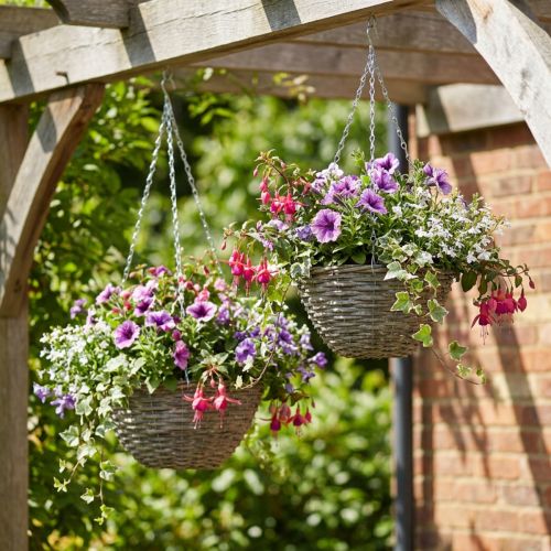 Artikel Blumenampel Blumenschale aus Holz Natur Grau Ø30cm 2er Set Hängend