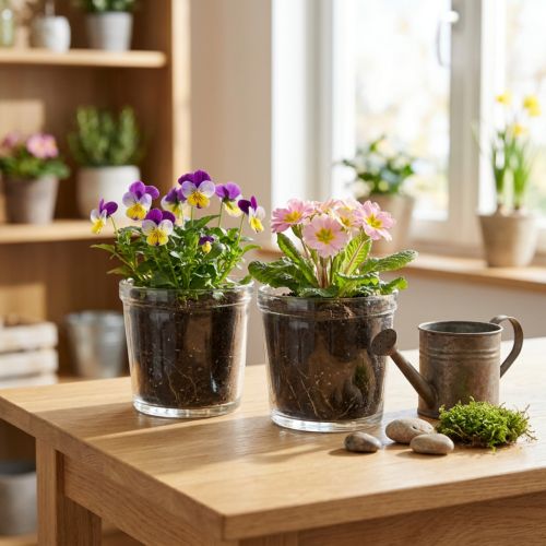 Glas Blumentopf Transparent Ø11cm 2er Set