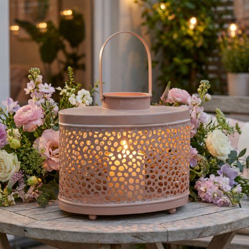 Artikel Deko Laterne oval Rosa Windlicht Tischdeko Metall 27×16×23cm