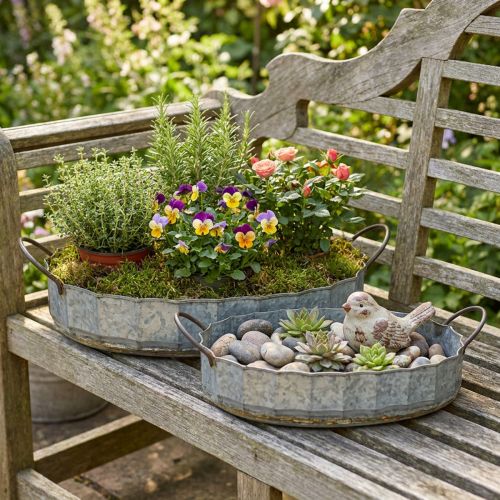 Blumenschale Metall Zinktablett Antik 2er-Set L45cm/59cm | Floristik21.de