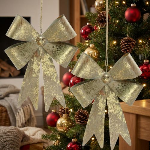 Schleifen aus Metall, Weihnachtsanhänger, Adventsdeko Golden, Antik-Optik H18cm B12,5cm 2St | Floristik21.de