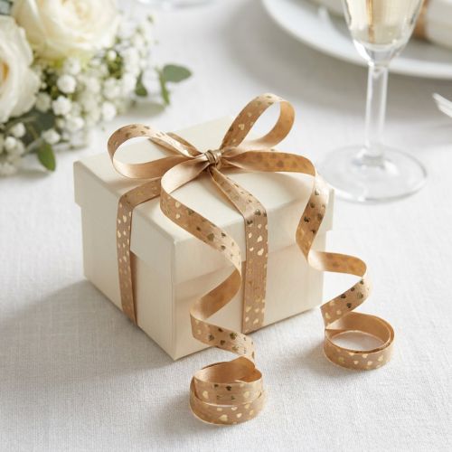 Artikel Geschenkband Kräuselband Herzen Gold Braun 10mm 100m für Floristen