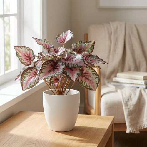 Künstlicher Begonienbusch Grün, Violett 34cm | Floristik21.de