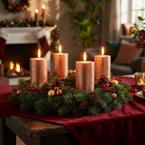 Durchgefärbte Stumpenkerzen Kupfer Metallic 60×80mm Set 4 Stück Adventsdeko | Floristik21.de