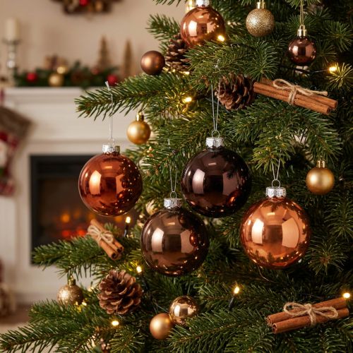 Weihnachtskugeln Glas Braun Mix Baumkugeln Glanz Ø7,5cm 12St | Floristik21.de