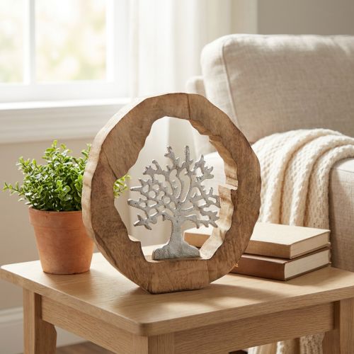 Deko Skulptur Baum im Holzring Tischdeko zum Stellen 22×21×4cm | Floristik21.de