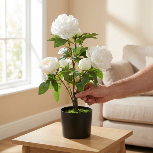 Künstliche Paeonia, Pfingstrose im Topf, Dekopflanze Weiß blühend H57cm | Floristik21.de