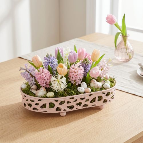 Dekoschale Ovale Schale mit Füßen Tischdeko Rosa 30×18cm | Floristik21.de