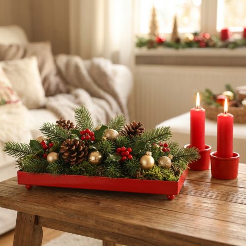 Deko Tablett rechteckig Rot Metalltablett mit Füßen 30×15cm | Floristik21.de