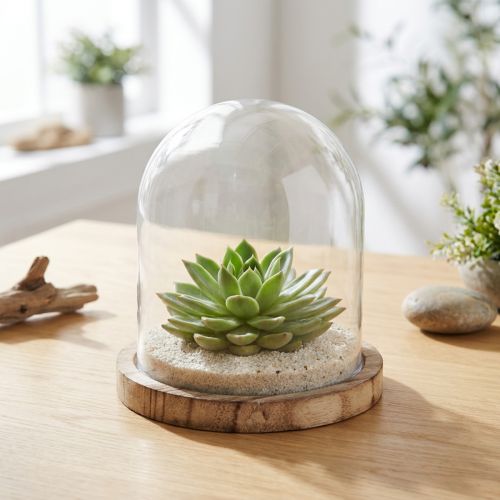 Glasglocke Deko Holzteller Tischdeko Mini Käseglocke H13cm | Floristik21.de