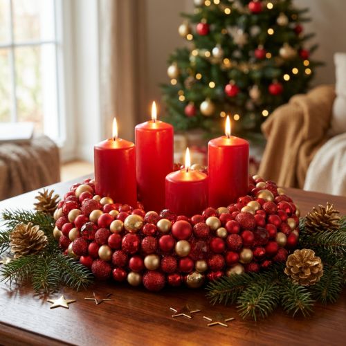 Adventskranz Rot Gold Ø33cm luxuriös Weihnachtsdeko