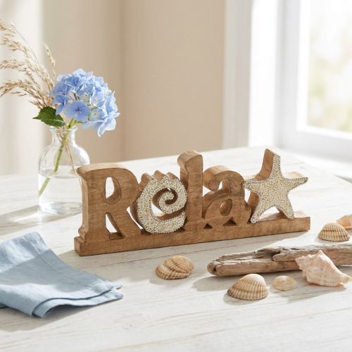 Artikel Maritime Tischdeko Relax Aufsteller Mangoholz 28×10cm