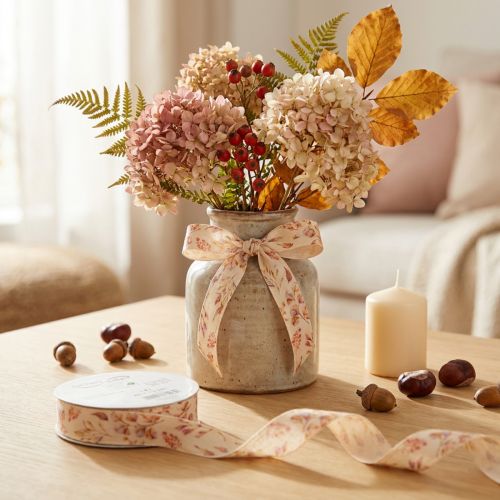 Artikel Dekoband Herbst Stoffband Beige Altrosa 25mm 20m Floristikband
