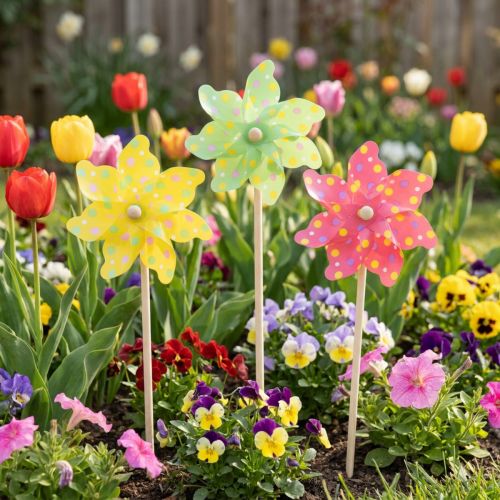 Artikel Bunte Garten-Windräder 47cm im 3er-Set für kreative Dekoration im Blumenbeet