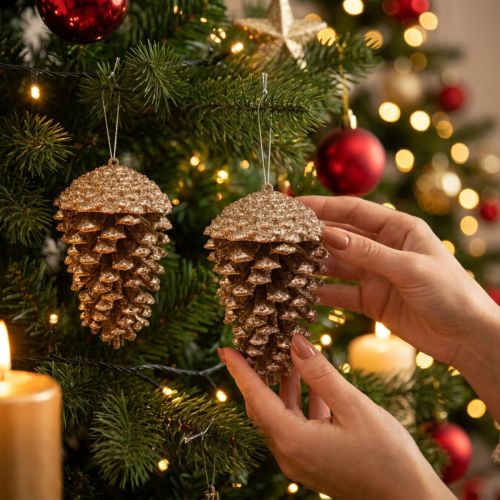 Tannenzapfen Gold, Glitter 13cm 4 St Christbaumschmuck | Floristik21.de