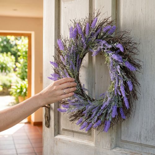 Artikel Kranz aus künstlichem Lavendel und echten Rebenzweigen 60cm Türdekoration Innenbereich