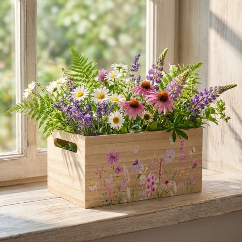 Holzbox mit Blumenmotiv 30x18cm Dekoration Landhausstil