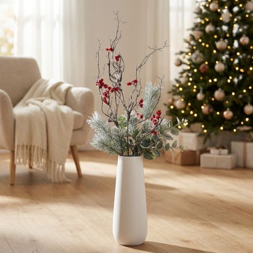 Kunstzweig verschneit mit roten Beeren 130cm – Weihnachtsdeko-Zweig | Floristik21.de