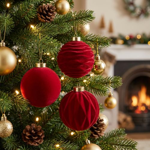 Artikel Samtige Weihnachtskugeln Kunststoff Weinrot 8cm 12 Stück