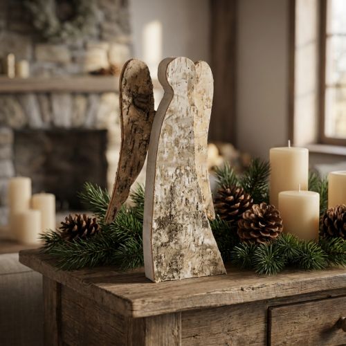 Artikel Holz-Engelfigur mit Birkenrinde 30 cm Natur für Innenbereich