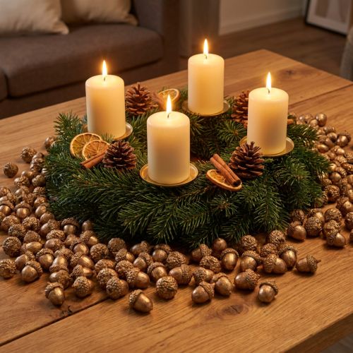 Herbstfrüchte Golden, festlicher Herbstschmuck, Deko-Eicheln natürlich, Adventsdeko Ø1,5 – 2,5cm L1,5 – 3cm 300g | Floristik21.de