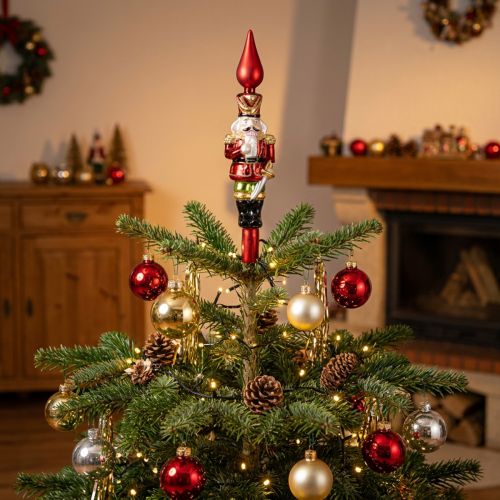 Christbaumspitze aus Echtglas, Nussknackerfigur in Rot, 28 cm | Floristik21.de