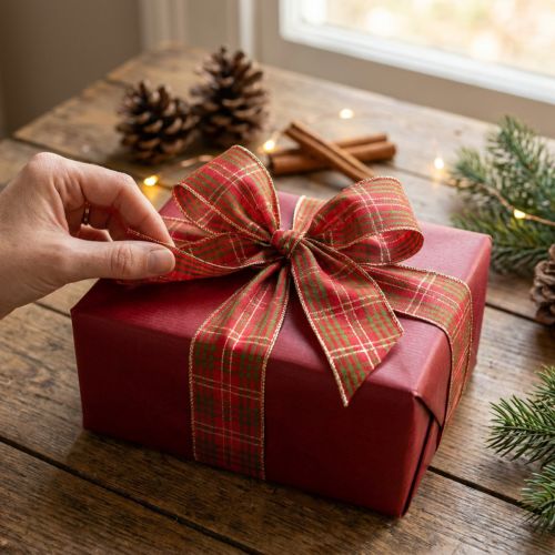 Festliches Geschenkband Rot Grün Gold 40mm 20m Weihnachtsdeko vielseitig kariert | Floristik21.de