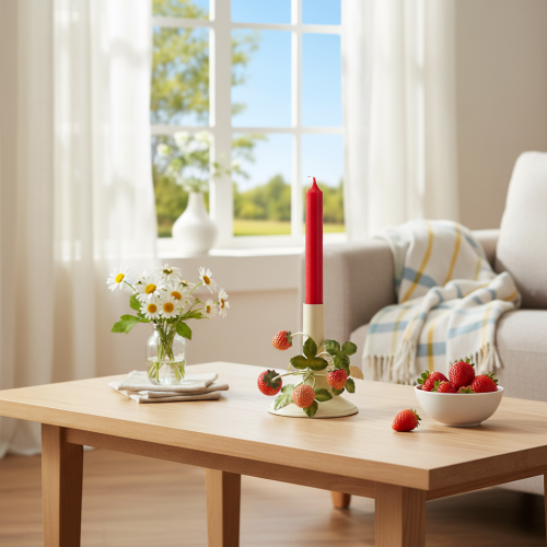 Artikel Kerzenständer Sommer Metalldeko Erdbeermotiv Creme H13cm