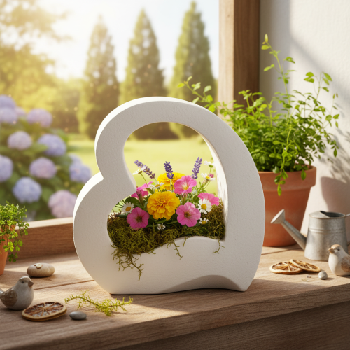 Dekoherz zum Bepflanzen, offene Herzform, 19 cm, weiß | Floristik21.de