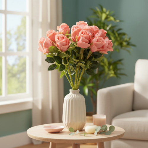 Kunstblume Rose Bund 12 Stück Langstiel 62cm Rosa Kunststoff/Seide | Floristik21.de