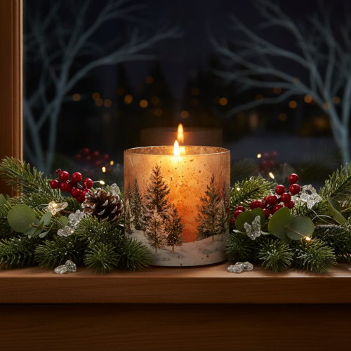 Windlicht Glas 20cm Winterwald-Motiv Innenbereich | Floristik21.de