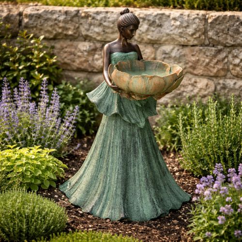 Artikel Ästhetische Frauenstatue mit Blumenschale aus wetterbeständigem Polyresin, 55 cm hoch