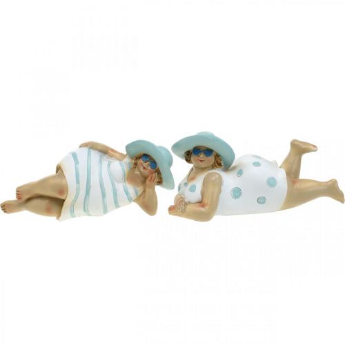 Floristik21 Damen am Strand, Badenixen, Meerdeko Blau/Weiß H7/8cm L17cm 2er-Set