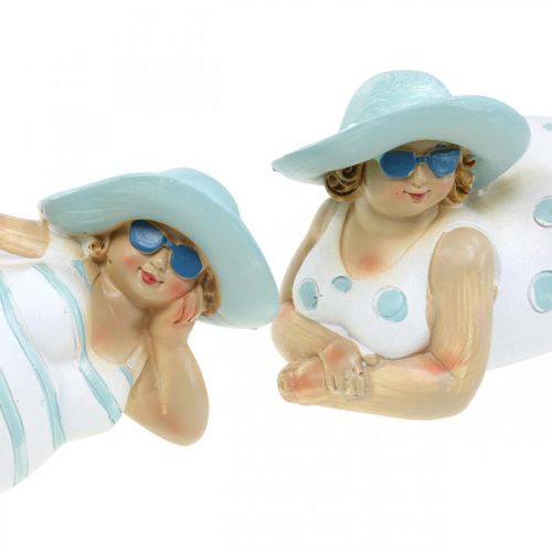 Floristik21 Damen am Strand, Badenixen, Meerdeko Blau/Weiß H7/8cm L17cm 2er-Set