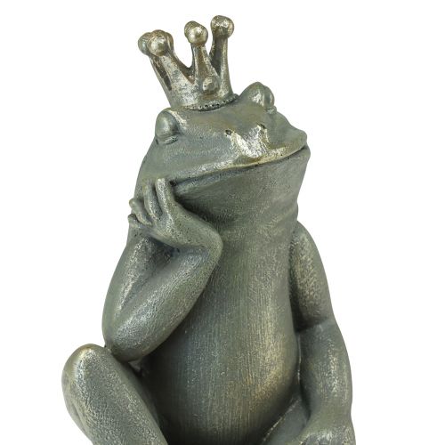 Floristik21 Dekofrosch Froschkönig Gartendeko Frosch mit Goldkrone Golden Grau 25cm